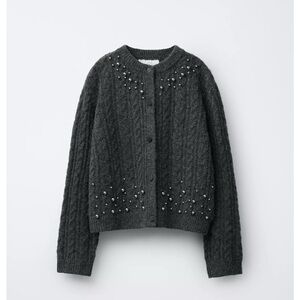 Zara Pearl Cable Knit Cardigan